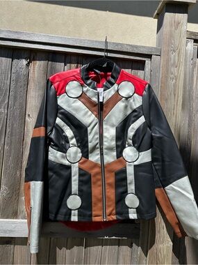 Disney Black, Red, Silver & Brown Geometric Panel Bomber Jacket  “Her Universe “